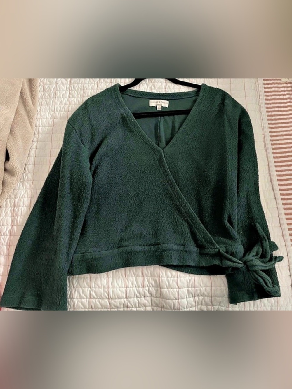 Madewell Texture & Thread Forest Green Wrap Tie Top Size M